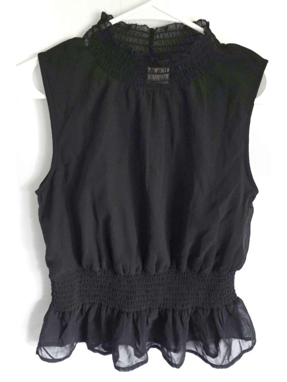 JAPNA High Neck Sleeveless Smocked Waist Blouse M